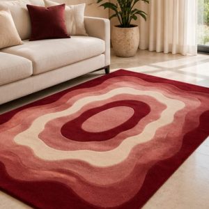 Store Burgundy Pink Cream Abstract Wave Area Rug