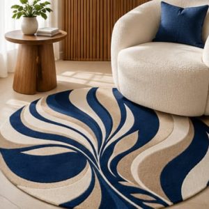blue abstract wave area rug navy cream beige