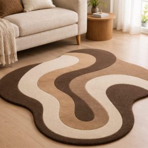 Store brown abstract wave area rug beige chocolate