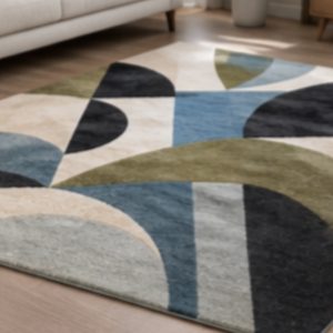 Store modern geometric area rug blue grey olive