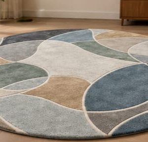 Store modern organic round area rug grey sage beige