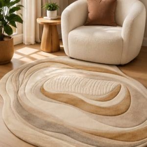Store neutral abstract round area rug beige cream taupe
