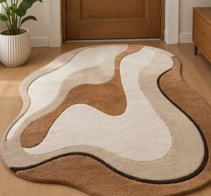 Store organic abstract irregular area rug beige brown