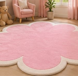Store pink flower shaped area rug soft pink cream