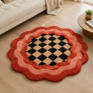 Store red floral scalloped area rug rust cream black